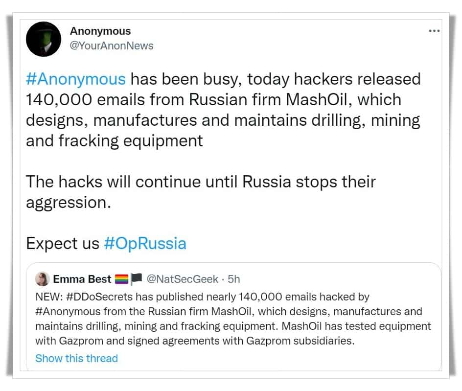 Anonymous hacks 2 Russian Industrial Giants to Leak 112GB of Data