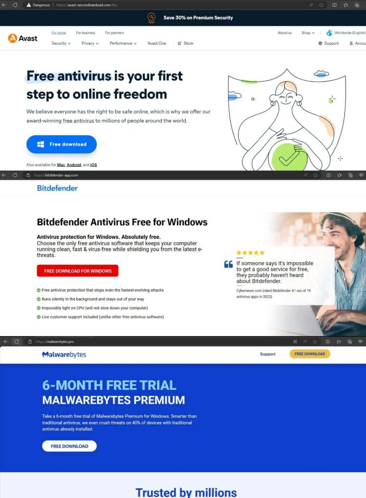 Fake Antivirus Sites Spread Malware Disguised as Avast, Malwarebytes, Bitdefender