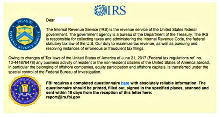 New Ransomware Email Scam Using FBI and IRS as bait