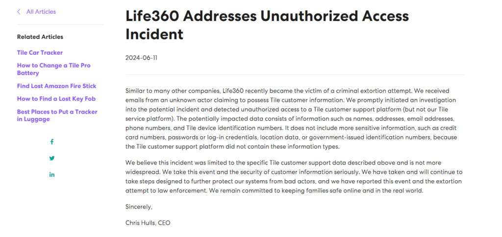 Tile Life360 Data Breach